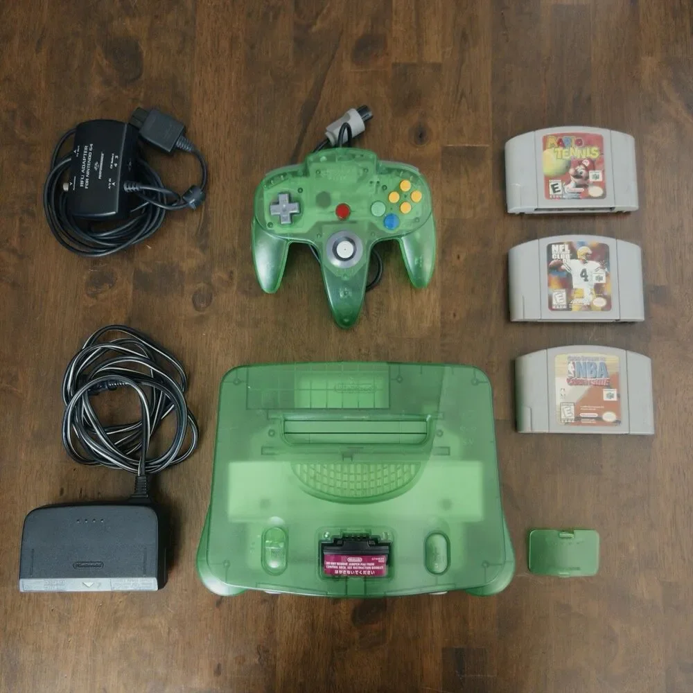 Nintendo 64 N64 Jungle Green Console, Controller, Games, Expansion Pak Cleaned
